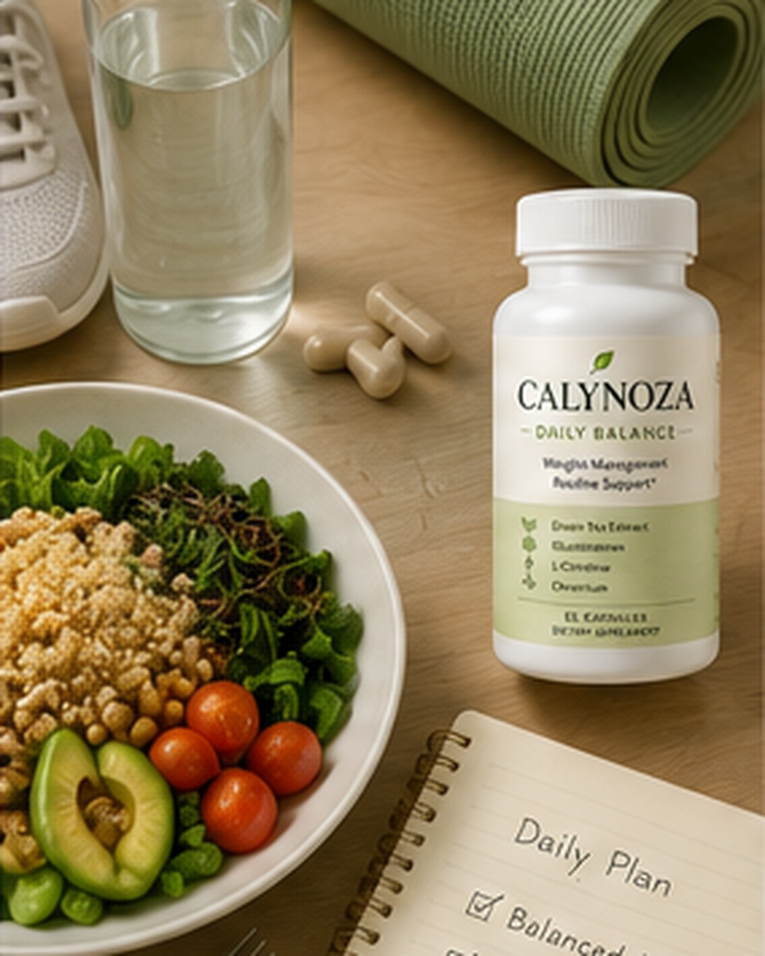 Daily wellness routine with Calynoza Daily Balance