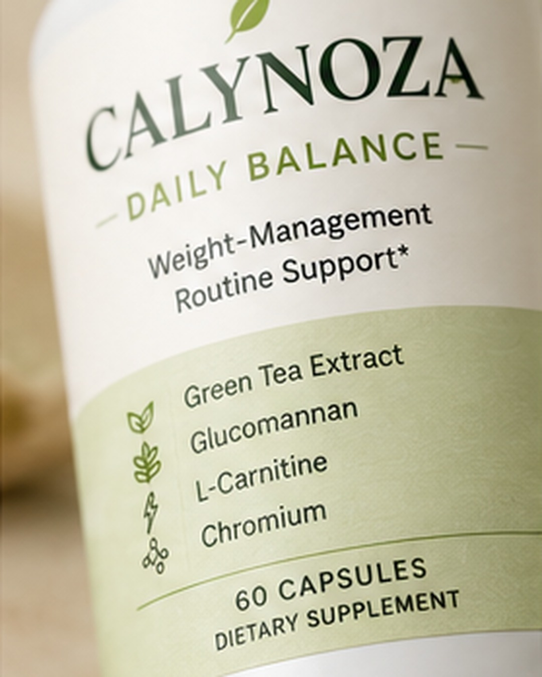 Close-up view of Calynoza Daily Balance label